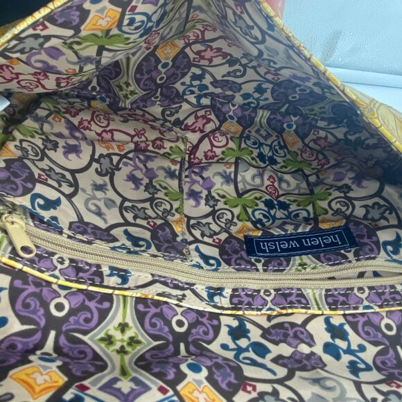 Helen Welsh Leather Shoulder Bag Purse Embossed Crocodile Reptile Print Yellow - Picture 5 of 8